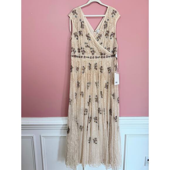 NEW NWT Mac Duggal Cap Sleeve Embellished Dress in Blush STYLE 93575 Size 20 - Picture 2 of 15